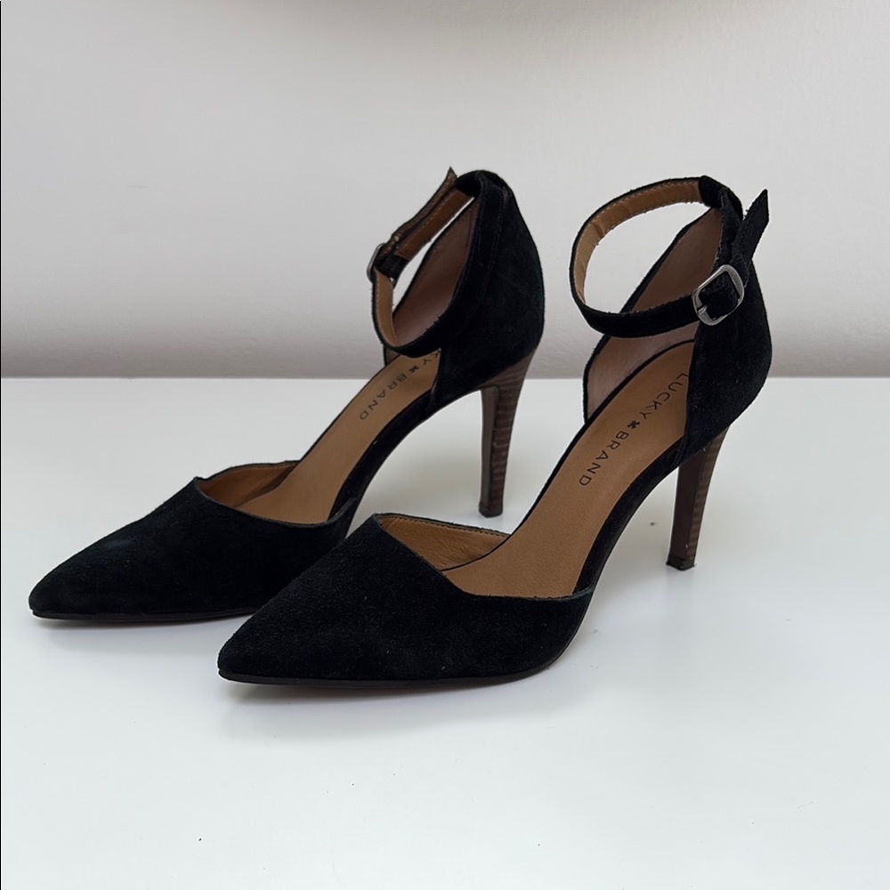 Black Suede Ankle Strap Heels